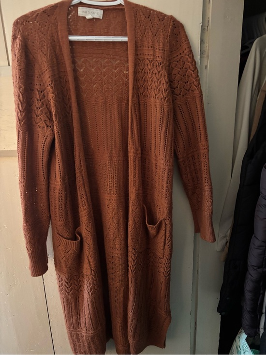 WILD SKYE Sweaters - WILD SKYE Rust Knit Open-Front Long Cardigan